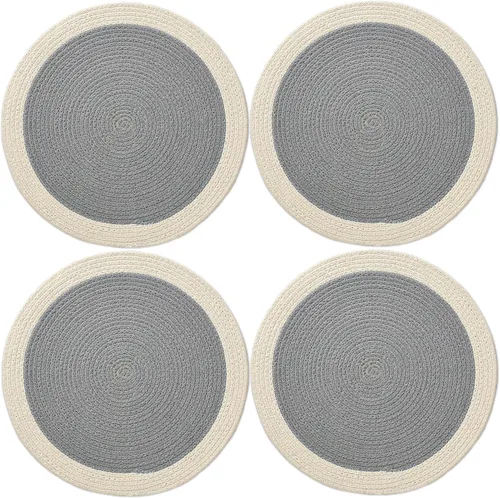 Miniatura 27 de Encasa XO Juego de 6 manteles individuales de comedor, manteles individuales de algodón, 13 pulgadas de diámetro, color beige, cargadores hechos a