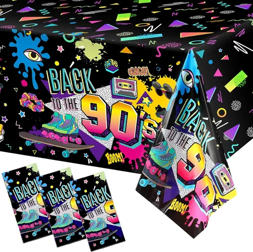 Tegeme 3 manteles de plástico para mesa de fiesta de los años 90, mantel de fiesta de cumpleaños de los años 90, suministros de hip hop de los 90,
