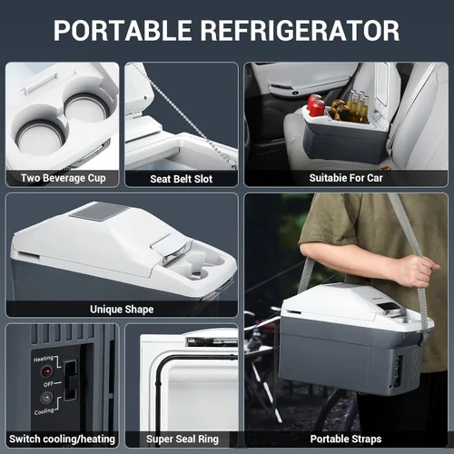 Miniatura 6 de Refrigerador portátil para automóvil de 9 cuartos de galón, capacidad de 9 litros, refrigerador de 12 V, enfriador eléctrico, enfriador/calentador