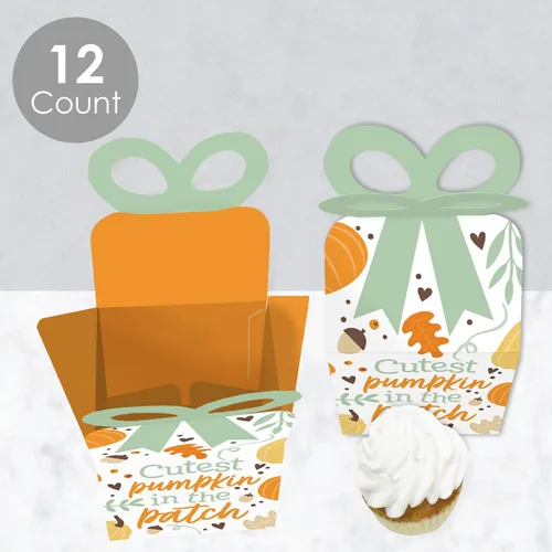 Miniatura 3 de Big Dot of Happiness Little Pumpkin - Cajas de regalo cuadradas para fiesta de cumpleaños o baby shower, juego de 12 Calabaza pequeña