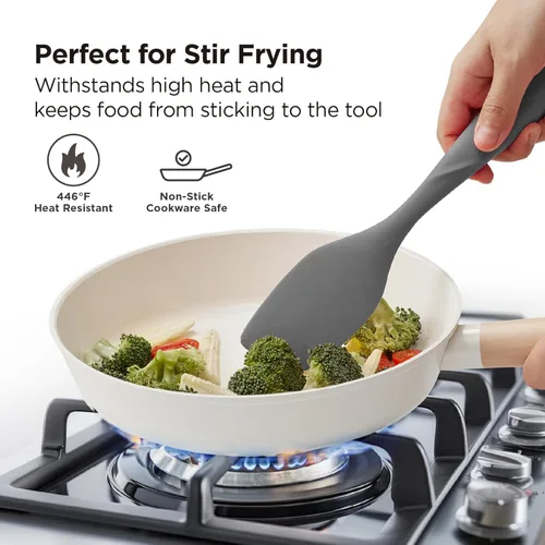 Miniatura 5 de Kitchen Mama WaltzGrip - Espátula de raspado de silicona platinada: resistente al calor, sin costuras, antiadherente para utensilios de cocina, gris