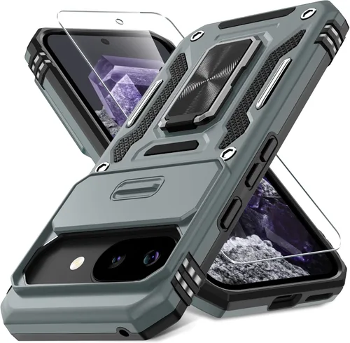 Miniatura 16 de DEERLAMN Funda para Google Pixel 8 con cubierta deslizante para cámara + protector de pantalla (1 paquete), soporte de anillo giratorio grado
