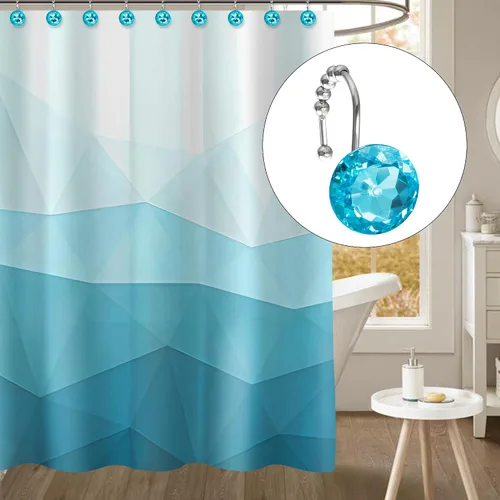 Miniatura 3 de Sunlit Diseño de Lujo Redondo Aqua Azul Diamante Cristal Gema Bling con Bolas Deslizantes Ganchos para Cortina de Ducha, Anillos para Cortina