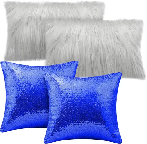 Irenare 4 fundas de almohada esponjosas y de lentejuelas para invierno, fundas de cojín suaves para sofá, cama, sofá o Navidad (18 x 18 pulgadas,
