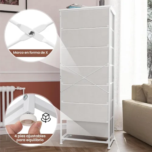 Miniatura 6 de Crestlive Products Cajonera alta, torre de almacenamiento de 7 cajones de tela, cómodas - Unidad organizadora vertical para dormitorio, pasillo