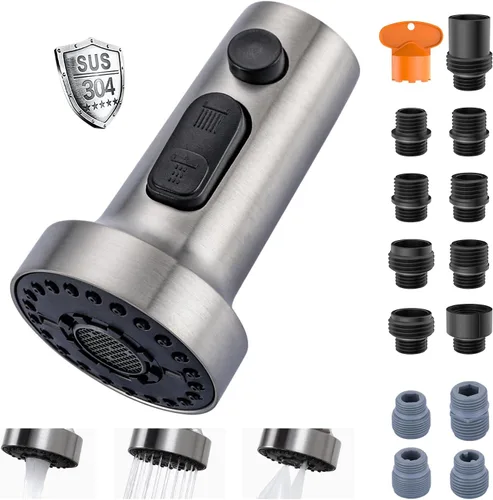 Miniatura 12 de Reemplazo de Cabezal de Grifo Extraíble: Reemplazo de Cabezal de Rociador de Grifo de Cocina de 3 Funciones con 9 Adaptadores - Cabezal de Grifo