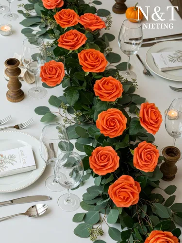 Miniatura 95 de N&T NIETING Flores artificiales, rosas artificiales de color rosa intenso, 50 piezas de flores falsas con tallo para ramos de boda DIY, centros