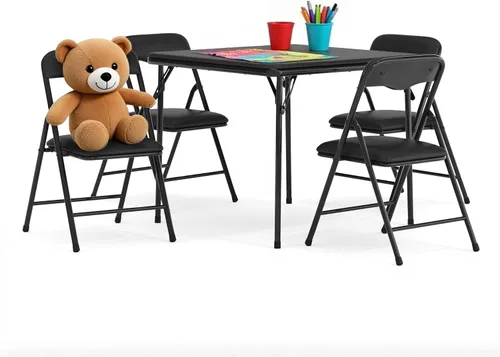 Miniatura 2 de HBCY Creations Juego de mesa y sillas plegables para niños de 5 piezas, diseño negro, ligero y portátil, función de bloqueo de seguridad, asientos