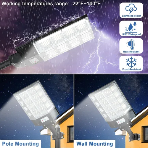 Miniatura 5 de Farolas solares impermeables para exteriores, luz de inundación solar de 8000 W con sensor de movimiento, luz de estacionamiento comercial