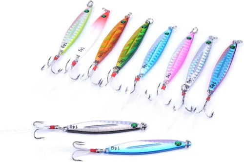 Miniatura 2 de Aorace 10 piezas de metal duro jigs buceo pesca mar señuelos minnow Popper cebos aparejos Crankbait agua salada señuelos de agua dulce con pluma