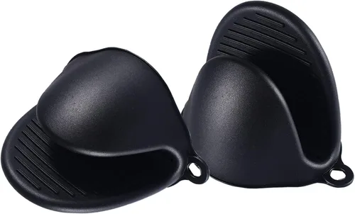 Miniatura 4 de 2 pares de guantes de horno de silicona resistentes al calor, ideales para sujetar elementos de cocina (negro y gris)