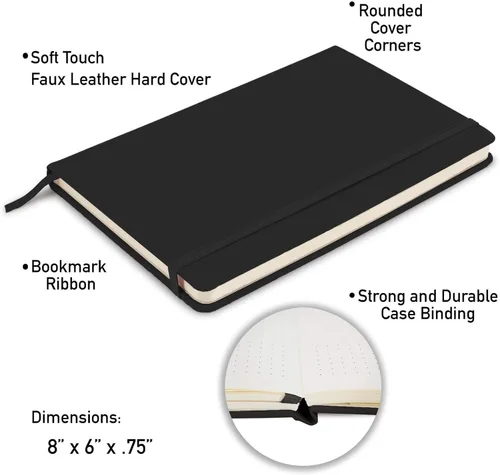 Miniatura 4 de Simply Genius Cuadernos A5, negro, paquete de 4, tapa dura, cuadrícula punteada para el trabajo y la escuela