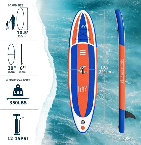 Miniatura 3 de Bifanuo Tabla de Paddle Inflable con Accesorios SUP y Mochila. Tablas de Paddle para Adultos. Cubierta Antideslizante, Postura Ancha, Aleta