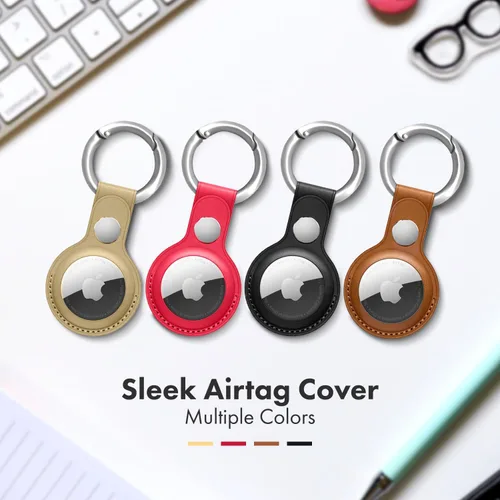 Miniatura 2 de Paquete de 4 llaveros de cuero compatibles con Apple AirTag – Fundas protectoras AirTag de alta calidad con llaveros de metal para llaves, bolsos