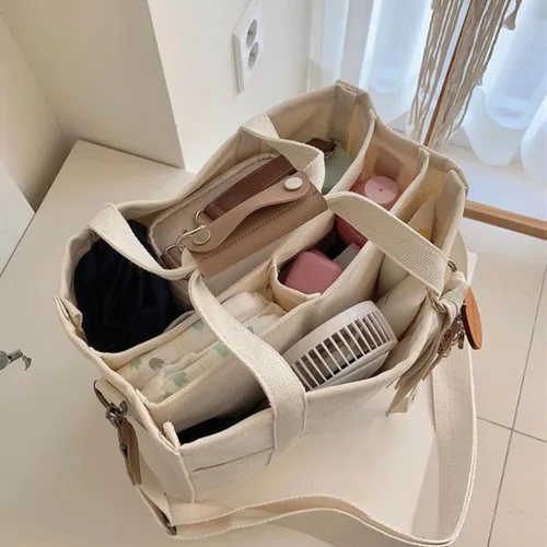 Miniatura 4 de Bolsa de lona con múltiples bolsillos para mujer, bolsa cruzada duradera de gran capacidad, bolsa de hombro práctica casual con compartimentos