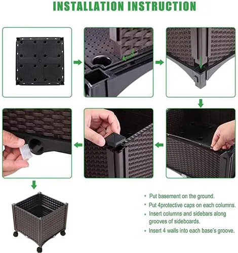 Miniatura 5 de Cama de jardín elevada con ruedas, maceta de plástico con riego automático con tapón de drenaje, kit de maceta de ratán para interiores