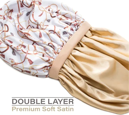 Miniatura 3 de CAPLORD Gorro de satén forrado para dormir, gorro de bambú para el cabello rizado natural para mujeres y hombres