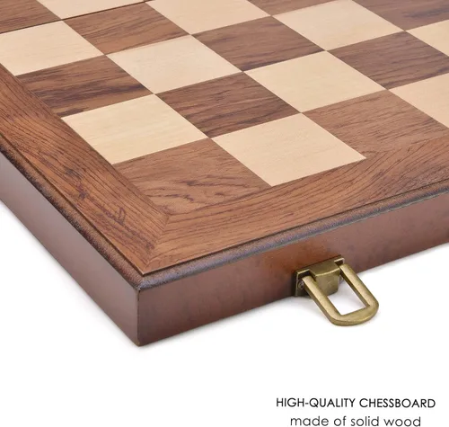Miniatura 3 de AMEROUS Juego de ajedrez y damas de madera con piezas de ajedrez ponderadas mejoradas, juegos de mesa de ajedrez de 15 pulgadas (2 en 1) para niños