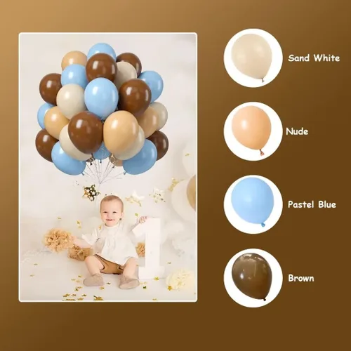 Miniatura 4 de Globos azules y marrones, 60 piezas, juego de globos de látex color azul macarrón, blanco, arena, nude, marrón claro, para decoración de baby shower