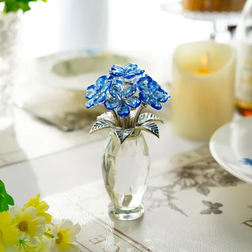 Miniatura 6 de H&D HYALINE & DORA Figurita de Flor de Cristal Azul Nomeolvides, Regalos de Flores para Mujeres, Adornos Coleccionables de Flores de Cristal