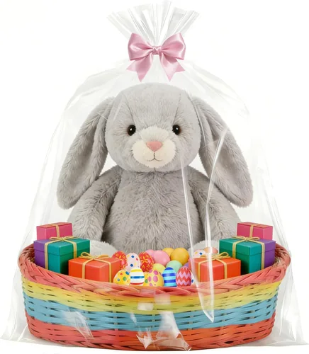 Paquete de 6 bolsas de celofán extra grandes de 40 x 50 pulgadas, envoltura de plástico transparente jumbo para cestas de regalo de Pascua, 40 x 50