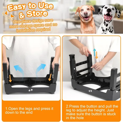 Miniatura 6 de COMESOON - Tazones elevados para perros, soporte elevado de 4 alturas ajustables con 2 tazones gruesos de acero inoxidable de 50 onzas, Negro