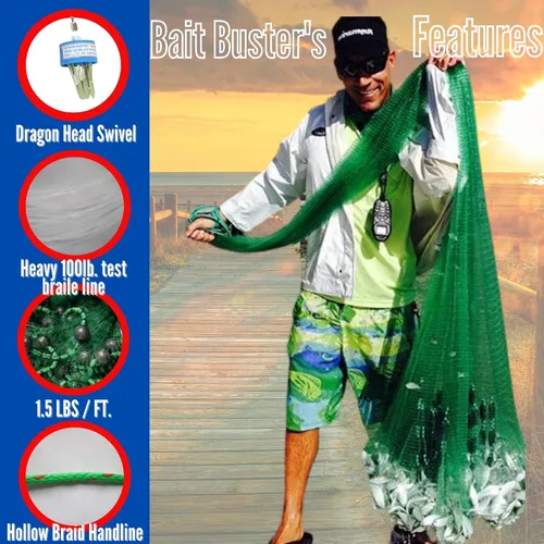 Miniatura 2 de Minnow Cast Net 1/4" Sq. malla verde (10 pies)