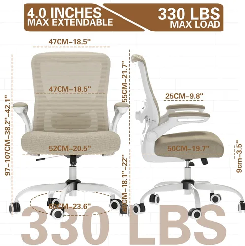 Miniatura 2 de Silla de oficina ergonómica, silla de escritorio con respaldo alto y soporte lumbar ajustable, respaldo de malla transpirable, capacidad de 330