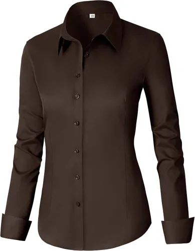 Miniatura 11 de CUNLIN - Camisas de manga larga con botones de algodón para mujer, ajustadas, camisas formales de vestir para el trabajo, blusas de trabajo, tops