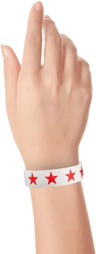 Miniatura 4 de 500 pulseras Tyvek de estrellas rojas de Wristco para eventos, cómodas pulseras de papel resistentes a desgarros, pulseras de identificación