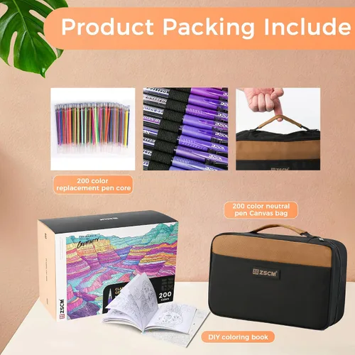 Miniatura 4 de ZSCM Paquete de 400 bolígrafos de gel para libros de colorear para adultos, 200 bolígrafos de colores para artistas con 200 repuestos, bolígrafos
