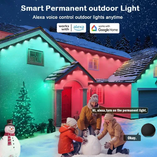 Miniatura 7 de iYogaled Luces exteriores permanentes para casa, 50 pies de luces de borde exterior inteligentes RGB con 63 modos de escena, luces LED impermeables