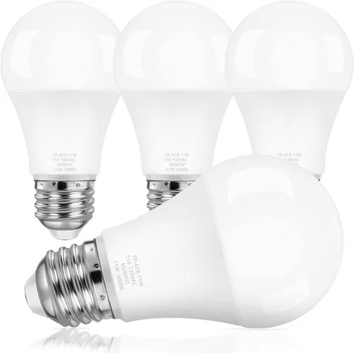 Miniatura 8 de ASOMST Paquete de 4 bombillas A19, bombilla LED equivalente a 100 W, blanco frío 6000K 1100LM 11W, base E26 no regulable, iluminación brillante, CRI