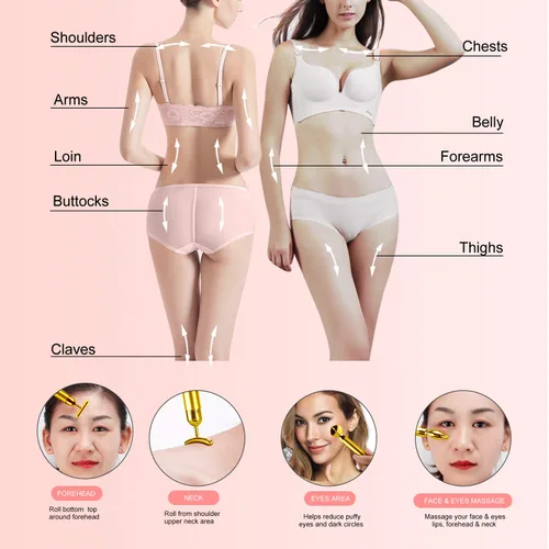 Miniatura 9 de Rodillo masajeador facial 4 en 1, rodillo de cara de oro de 24 quilates, masaje de nariz para masaje facial facial, herramientas para el cuidado