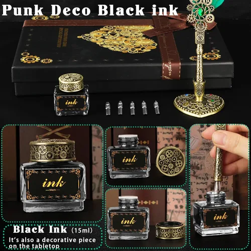 Miniatura 5 de Aifeiter Juego de tinta de pluma, bolígrafo de caligrafía de plumas, sello de cera, hermoso juego de caligrafía de regalo, regalos de Navidad
