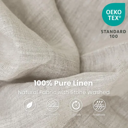 Miniatura 2 de Sábana Bajera de Lino 100% Lavado a la Piedra Color Sólido - (1 Pieza) Bolsillo Profundo de 14 Pulgadas Funda de Colchón Suave Natural Transpirable