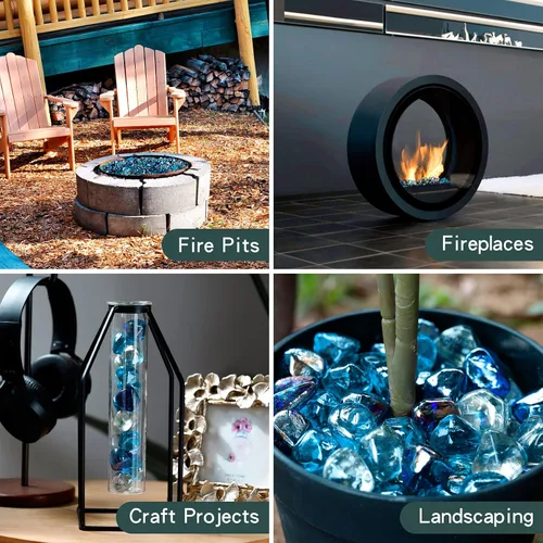 Miniatura 4 de onlyfire Diamantes de vidrio de fuego de 10 libras para hoguera de propano, piedras de vidrio mezclado de 1 pulgada para chimenea de gas y mesa
