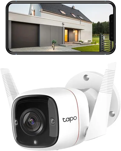 Tapo TP-Link - Cámara de seguridad 2K con cable para exteriores, IP66 resistente a la intemperie, detección de movimiento/persona, sirena