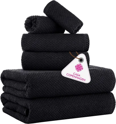Miniatura 75 de CASA COPENHAGEN Juego de 6 toallas de palomitas de maíz, color azul polvoriento, 21.16 oz/m², 2 toallas de baño, 2 toallas de mano y 2 toallas