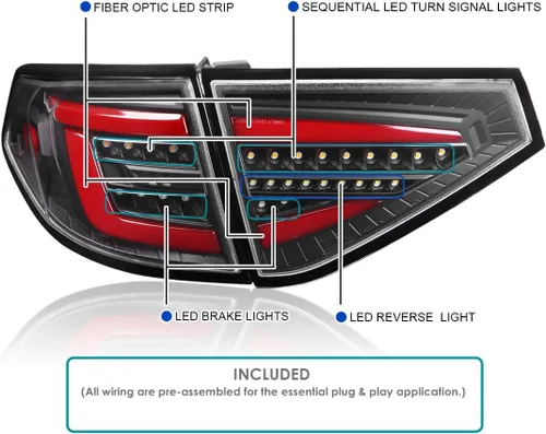 Miniatura 3 de SPEC-D TUNING Luces traseras secuenciales negras con barra LED roja compatible con Subaru Impreza WRX 2008-2014 Hatchback, conjunto de par izquierdo