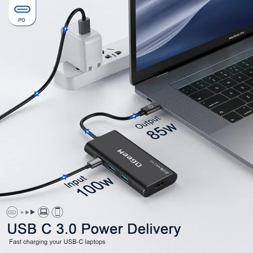 Miniatura 4 de USB C Hub, Adaptador QGeeM de USB 4k a HDMI, Dongle USB-C 7 en 1 con 100W PD, USB 3.0, Lector de Tarjetas, Compatible con MacBook, iPhone 15/17