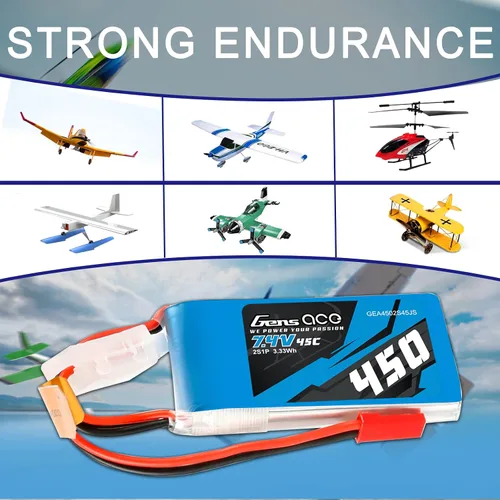 Miniatura 5 de Gens ace 2S Lipo Batería 7.4V 450mAh 45C Lipo Batería con enchufe JST-SYP para helicóptero 250 y avión pequeño