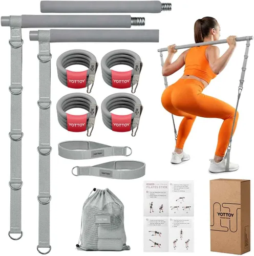 YOTTOY Pilates Bar Kit with Resistance Bands - 3-Bar Pilates Workout Equipment for Legs, Hips, Waist & Arms Workout, Portable Home Gym Exercise