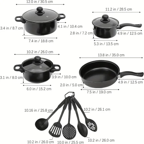 Miniatura 6 de Juego de utensilios de cocina de aluminio antiadherente de 7 piezas, ollas y sartenes, juegos de ollas y sartenes antiadherentes con tapas para Negro