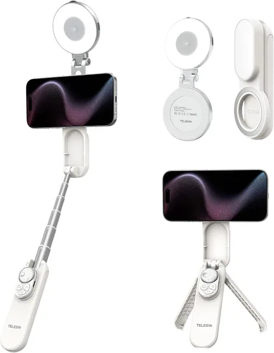 Miniatura 10 de TELESIN Mini palo magnético para selfie, trípode para teléfono para iPhone 17, 16, 15 y Android, soporte portátil de tamaño de bolsillo con control