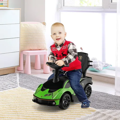 Miniatura 9 de Costzon Coches de empuje para niños pequeños, Lamborghini 3 en 1 con licencia con licencia Lamborghini, auto deslizante para caminar con asa, Verde