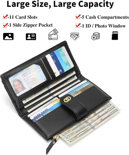 Miniatura 2 de RNIEGA Cartera para mujer delgada con bloqueo RFID, cartera plegable de cuero para tarjetas de crédito para mujer, cartera con cremallera y bolsillo