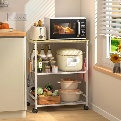Miniatura 8 de ThreeHio Carrito de microondas de cocina rodante, soporte de mesa de microondas de 3 niveles con almacenamiento, carrito de cocina con ruedas