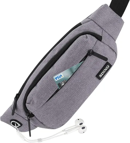 Miniatura 9 de SINNO - Cangurera grande con 4 bolsillos con cremallera para correr, hacer senderismo, viajes, entrenamiento, pasear al perro, al aire libre, Gris