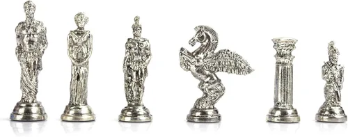 Miniatura 5 de Mythologic Pegasus Figures Juego de ajedrez de metal para adultos, piezas hechas a mano y tablero de ajedrez de madera con diseño de mármol